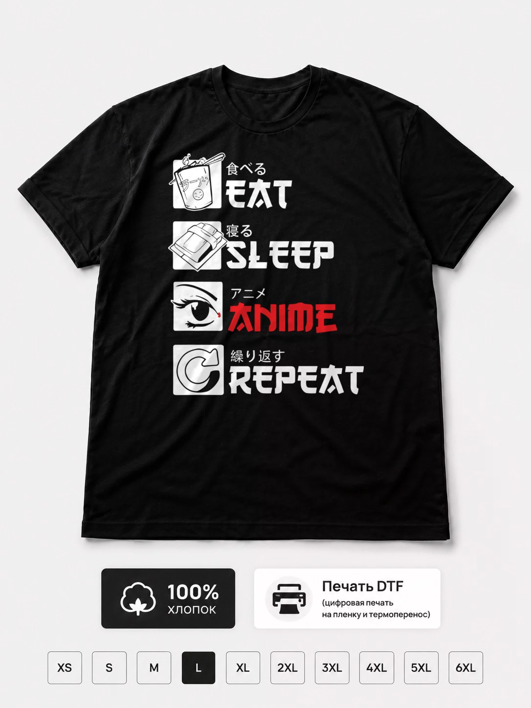 Футболка Eat Sleep Anime Repeat